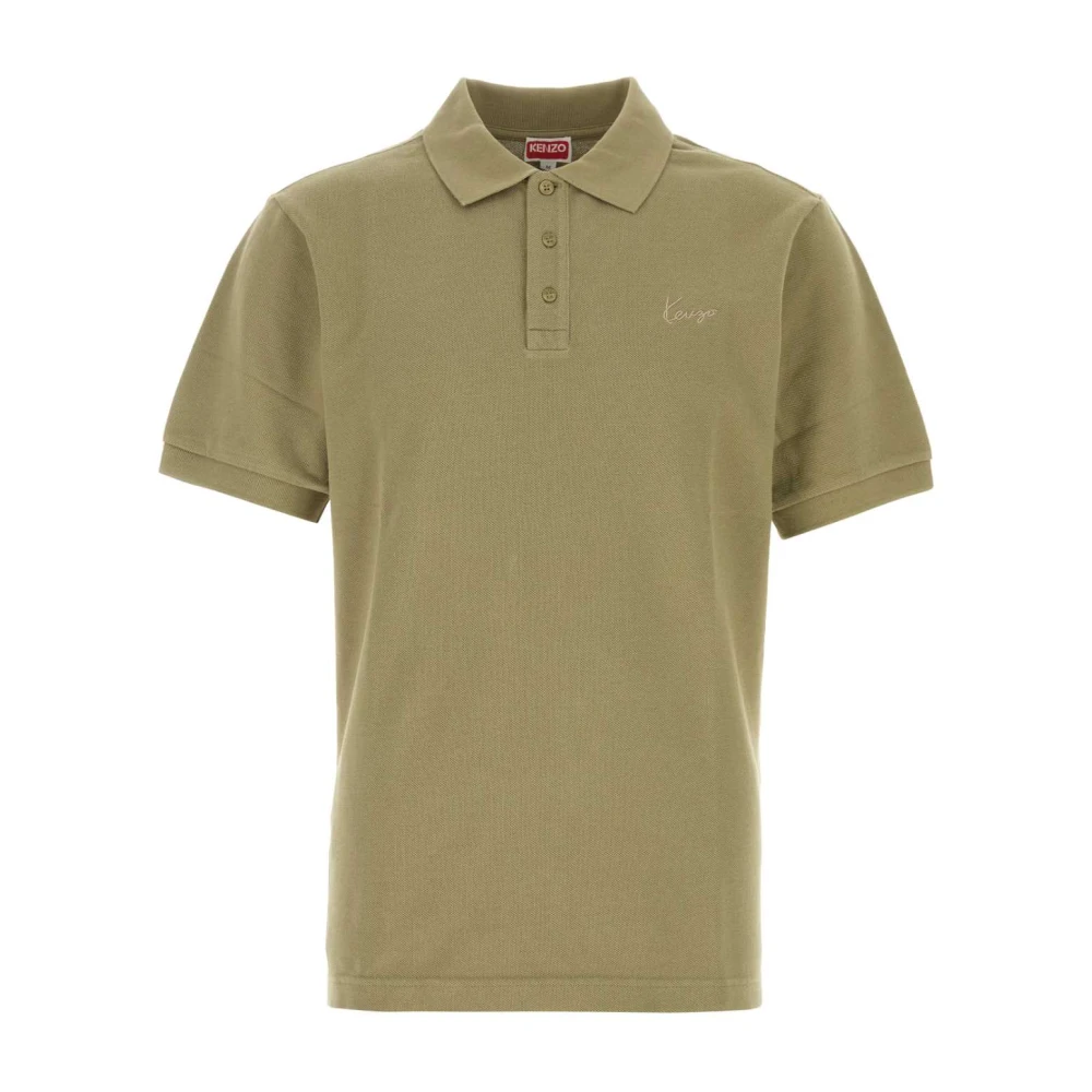 Kenzo Men's Green Polo Shirts, S, Signature Embroidered Slim Polo