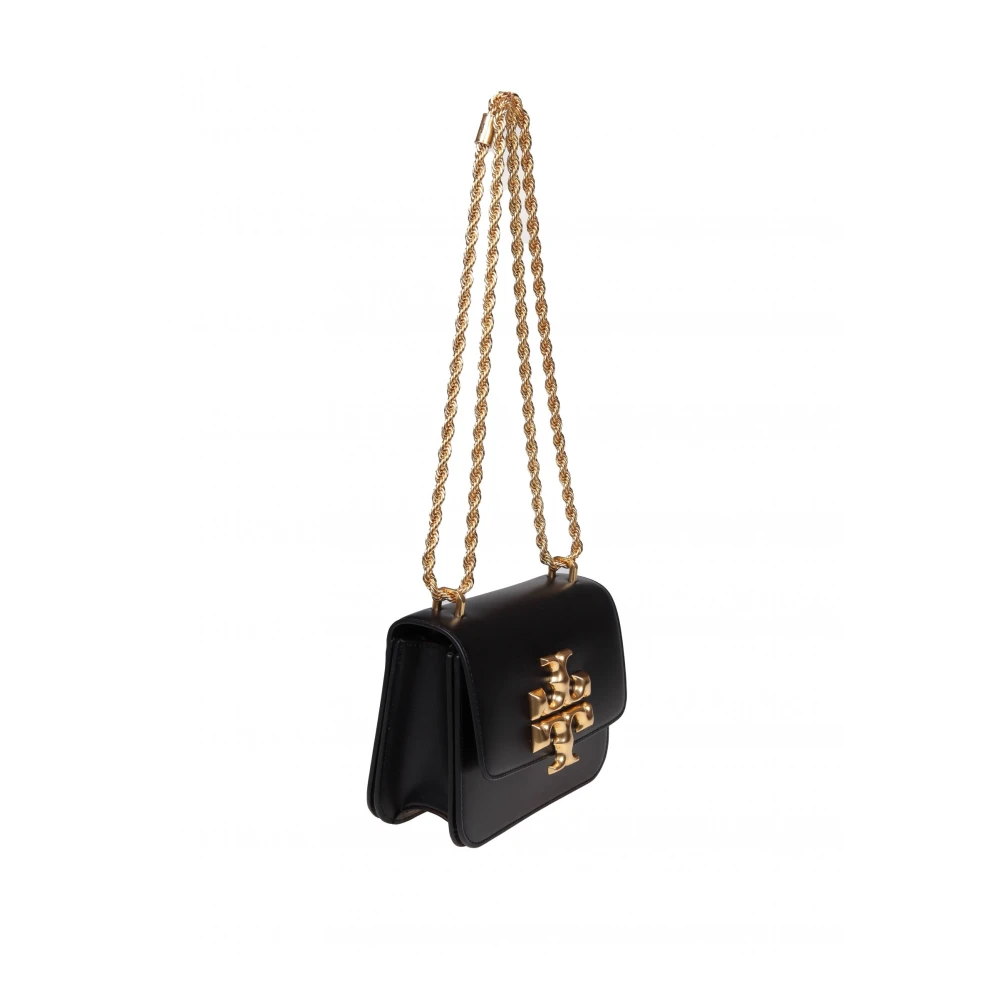TORY BURCH Zwarte Leren Schoudertas met Dubbel T Logo Black Dames