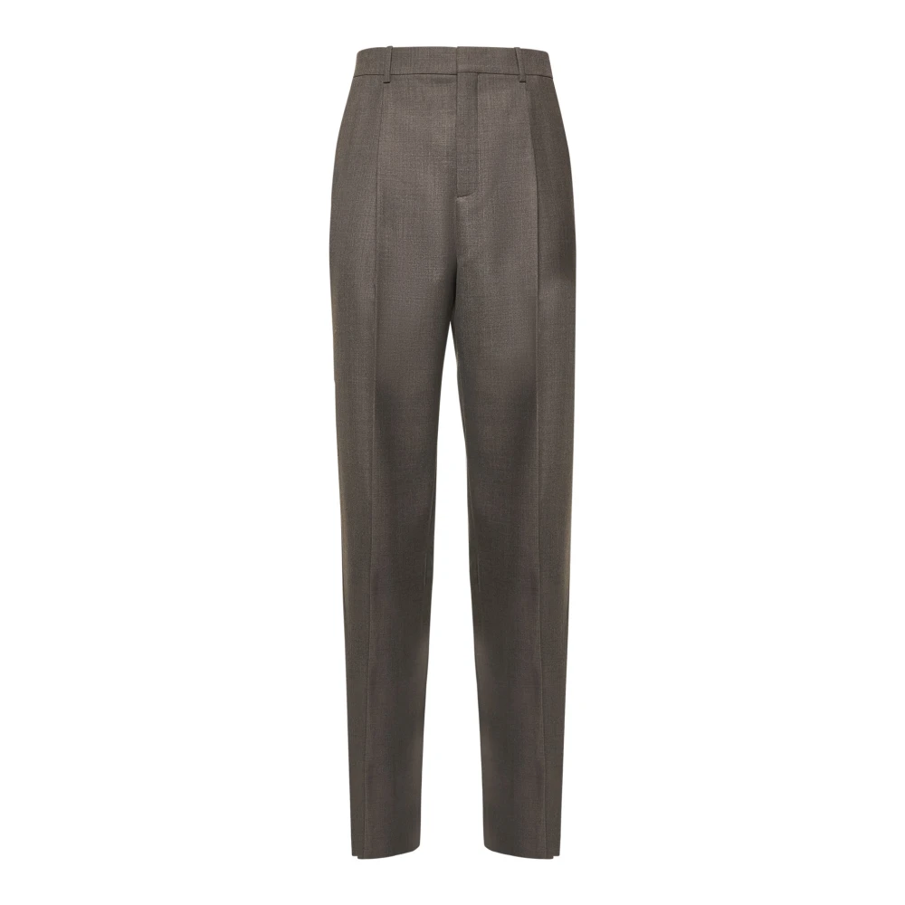 Saint Laurent Men's Grey High Waist Wool Trousers Carrot Fit