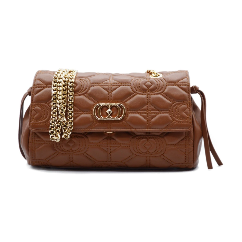La Carrie Leren schoudertas met borduurwerk Brown Dames