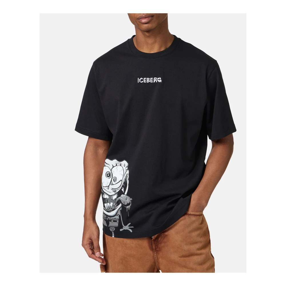 Iceberg Regular fit zwart T-shirt met SpongeBob-print in jersey Black Heren