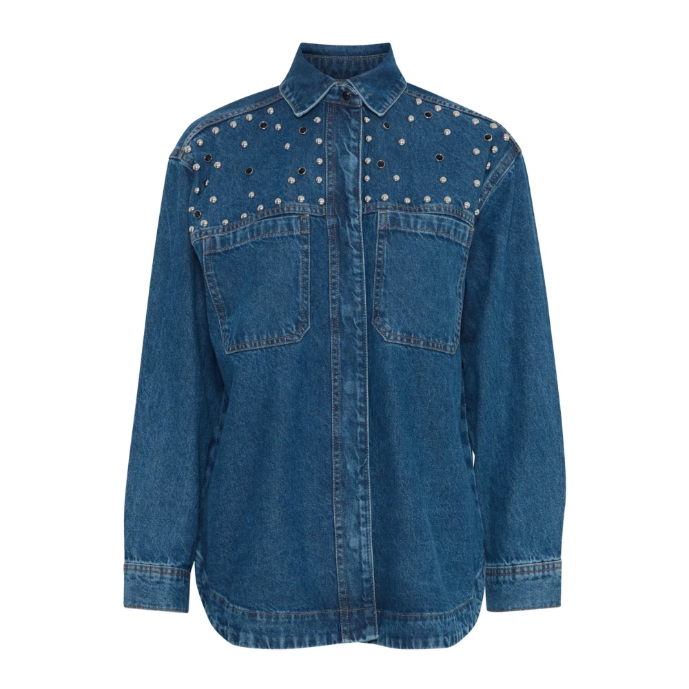 B.Young Blauwe Denim Stud Blouse Blue Dames