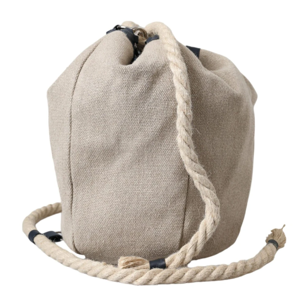 Dolce & Gabbana Beige Canvas Bucket Bag met Logo Beige Heren