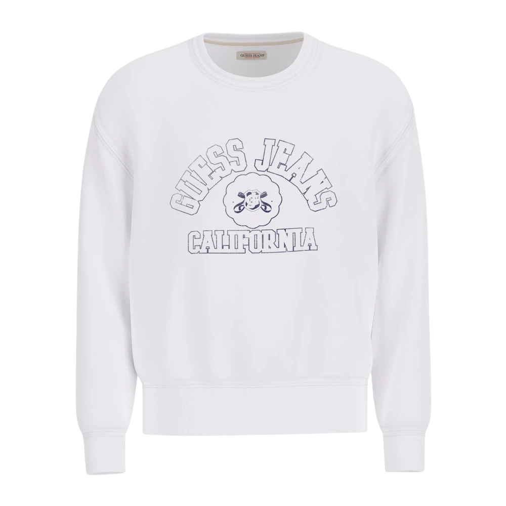 Guess Witte Sweater met Voorlogo White Heren