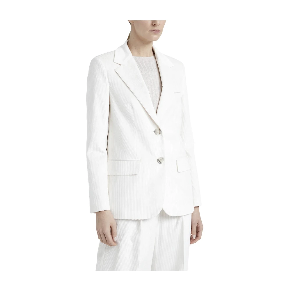 PESERICO Single-breasted dunne-rib katoen en viscose fluwelen blazer White Dames
