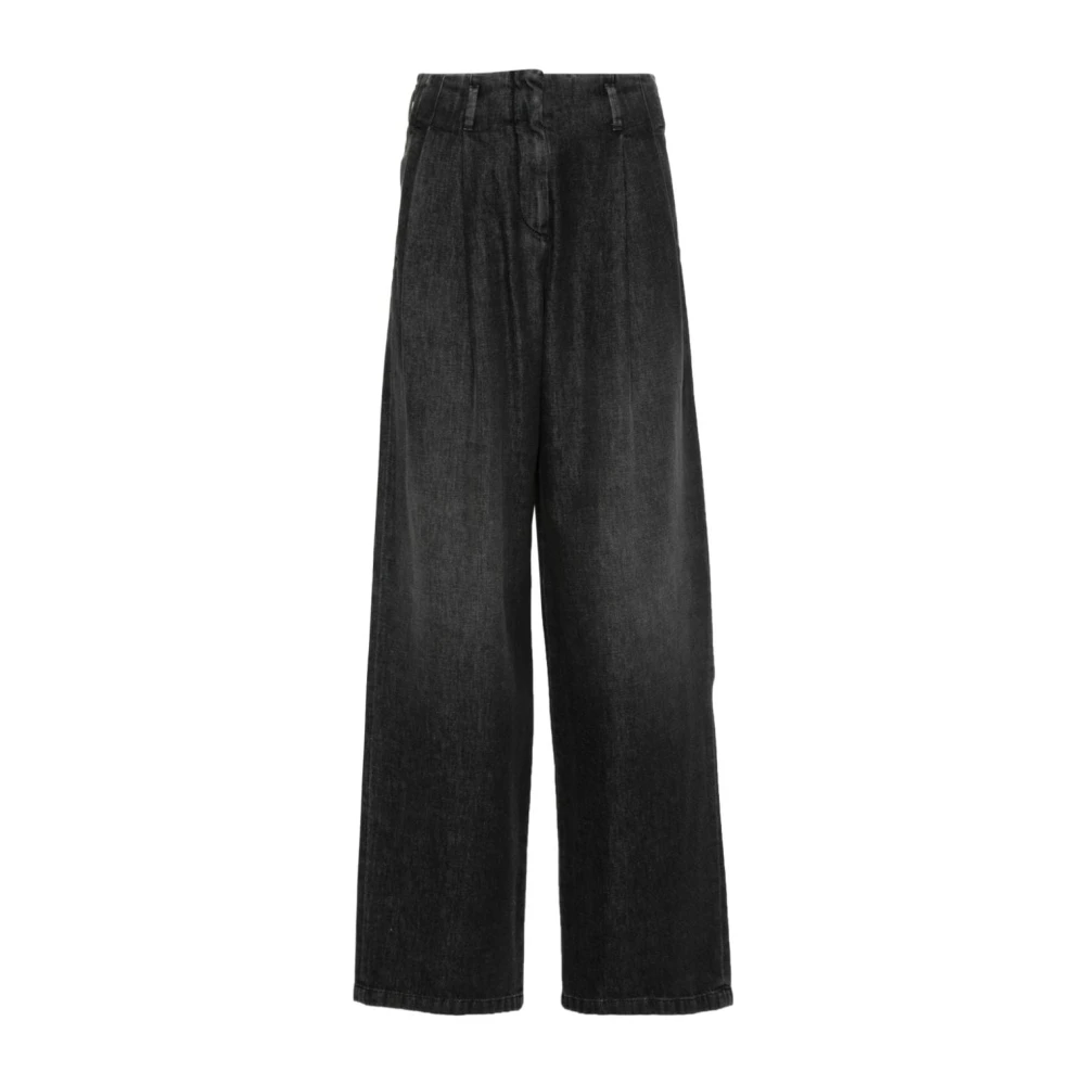 Golden Goose Klassieke Wide Leg Broek in Medium Wassing Black Dames