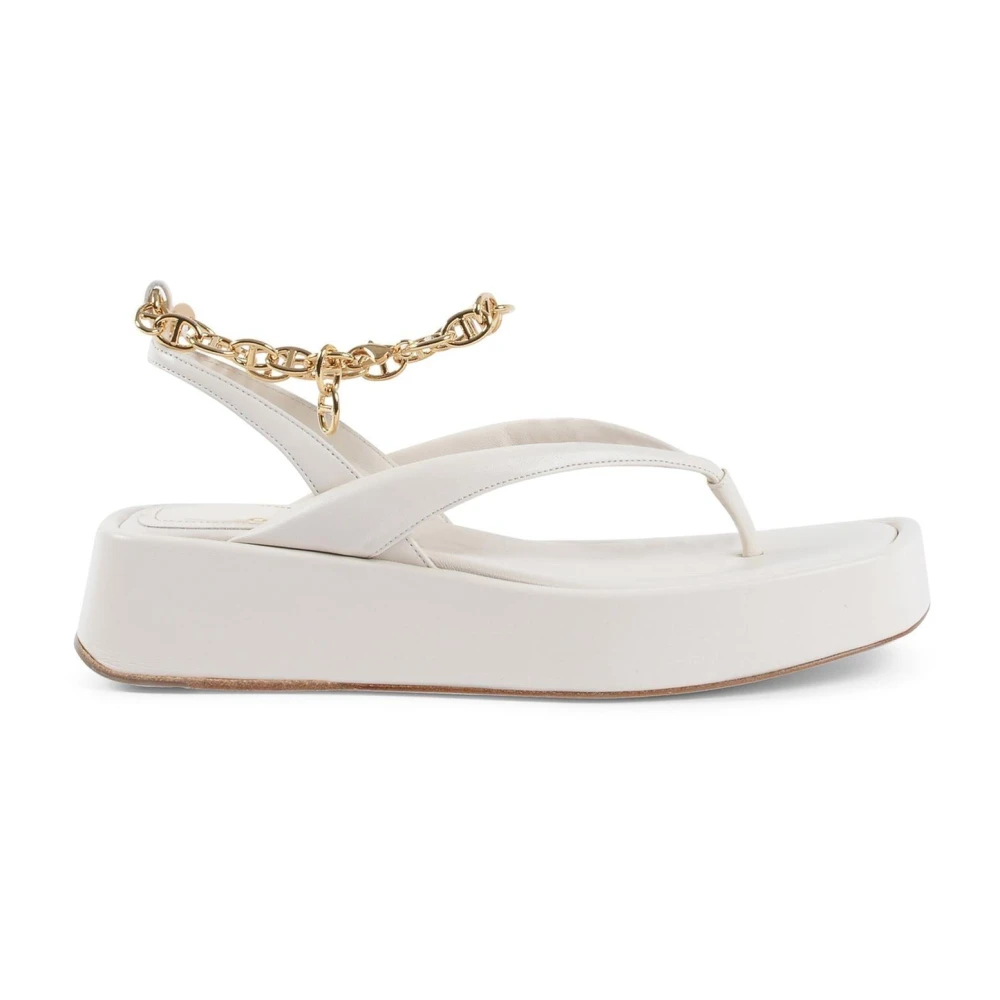 Dee Ocleppo Beige Flat Sandals, Female, 6 Uk, Gold Chain Thong Platform Sandals
