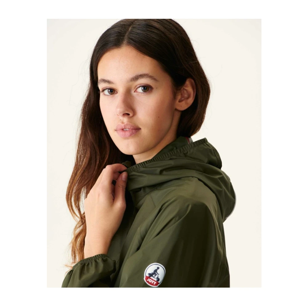 Jott Lange Waterdichte Hooded Regenjas Reflecterende Winddichte Jas Green Dames