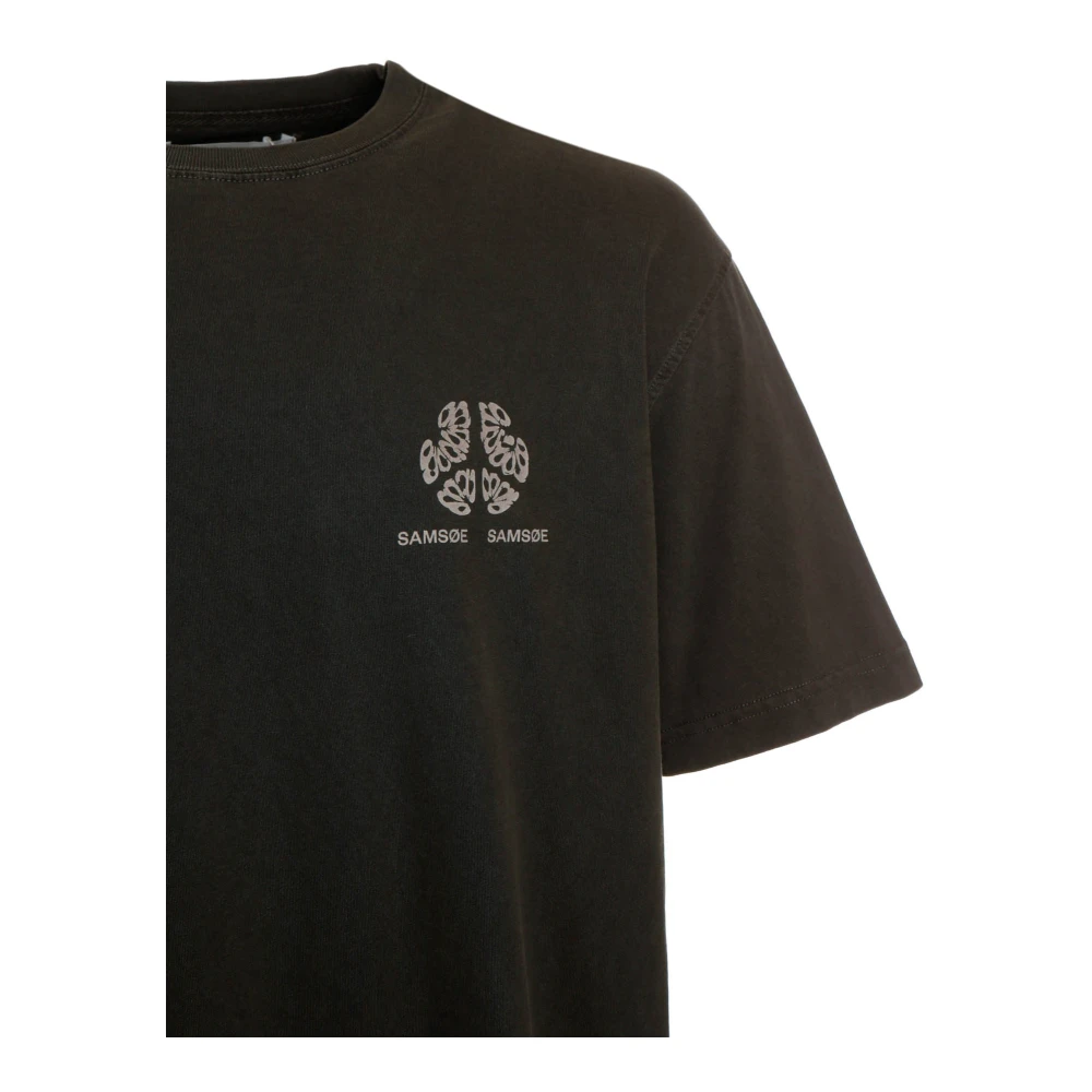 Samsøe Geribbelde T-shirt met Kleine en Grote Print Brown Heren