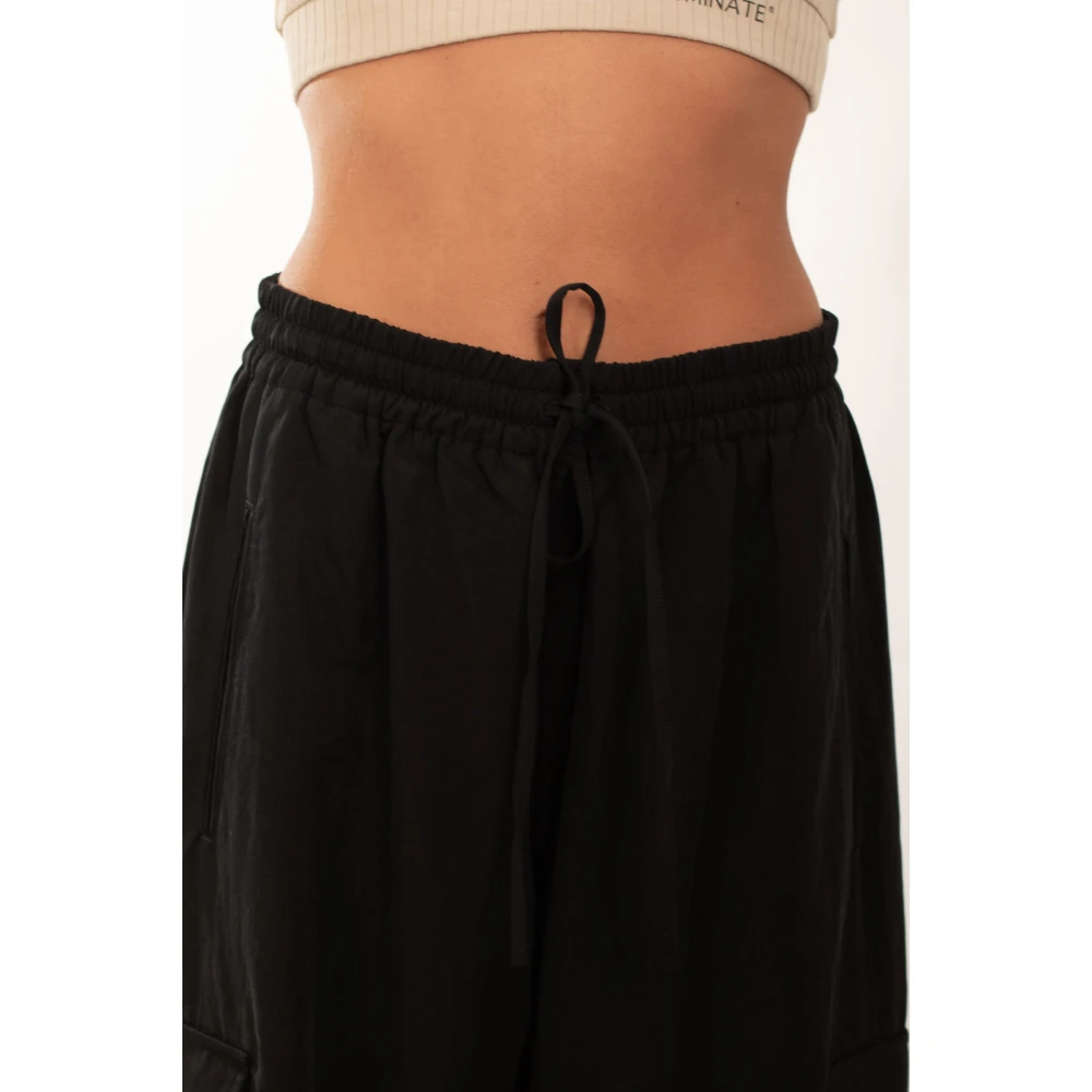 Y-3 Zwarte Wijde Cargo Broek in Gewassen Twill Black Dames