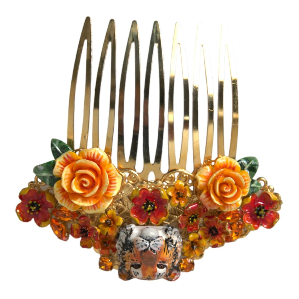 Dolce & Gabbana Kristal Luipaard Bloemen Haarkam Multicolor Dames