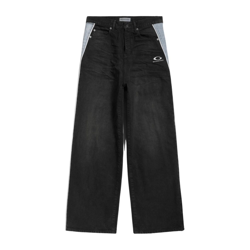 Balenciaga Men's Black Wide Jeans, W32, Piping Detail Denim Trousers