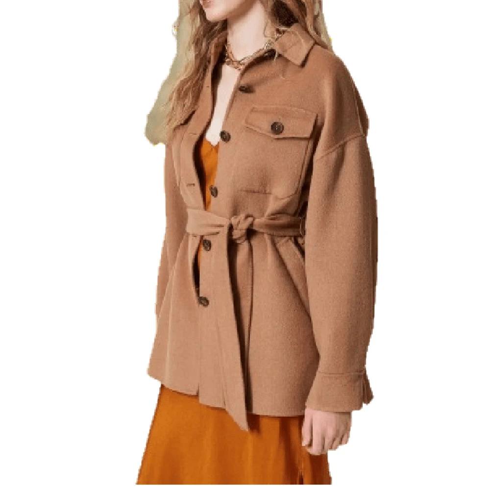 Twinset Korte dubbele wollen cabanjas Brown Dames