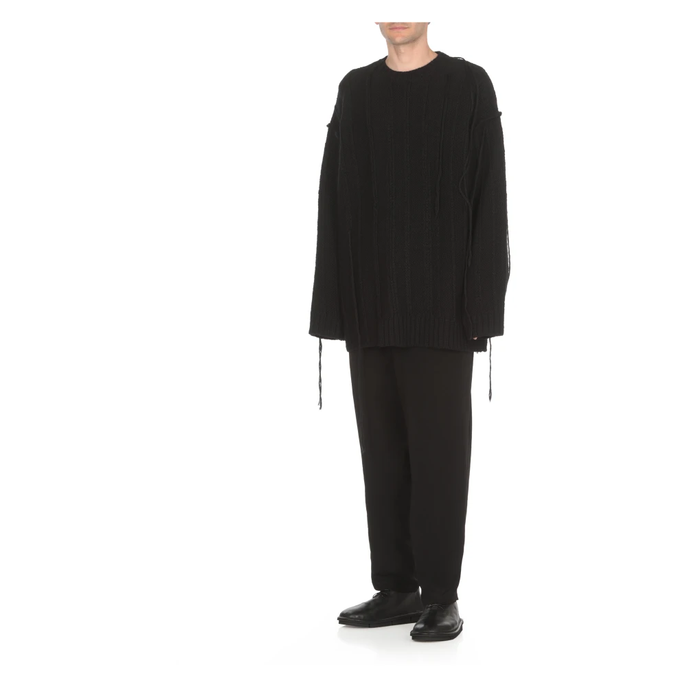 Yohji Yamamoto Zwarte Wol Crewneck Sweater voor Mannen Black Heren