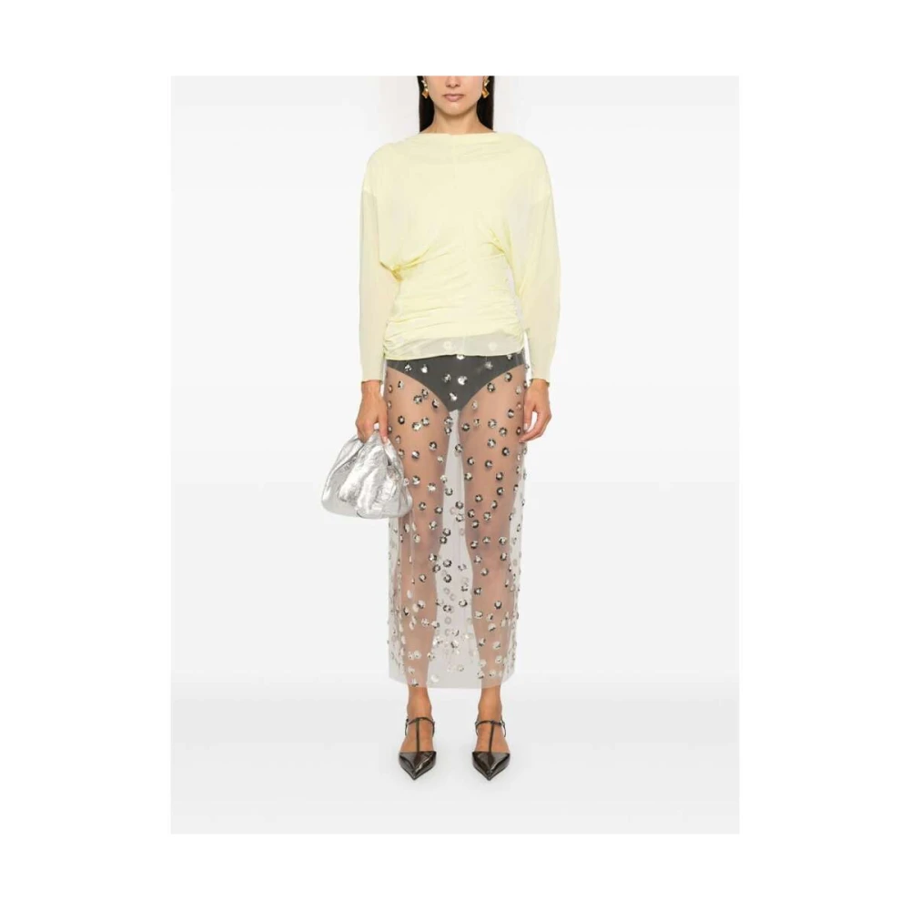 Dries Van Noten Gele Gepaneelde Gedrapeerde Trui Yellow Dames