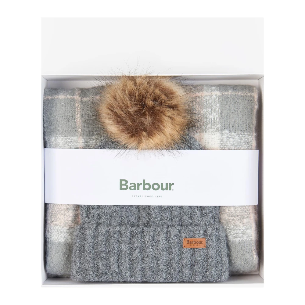Barbour Saltburn Beanie Tartan Sjaal Set Gray Dames
