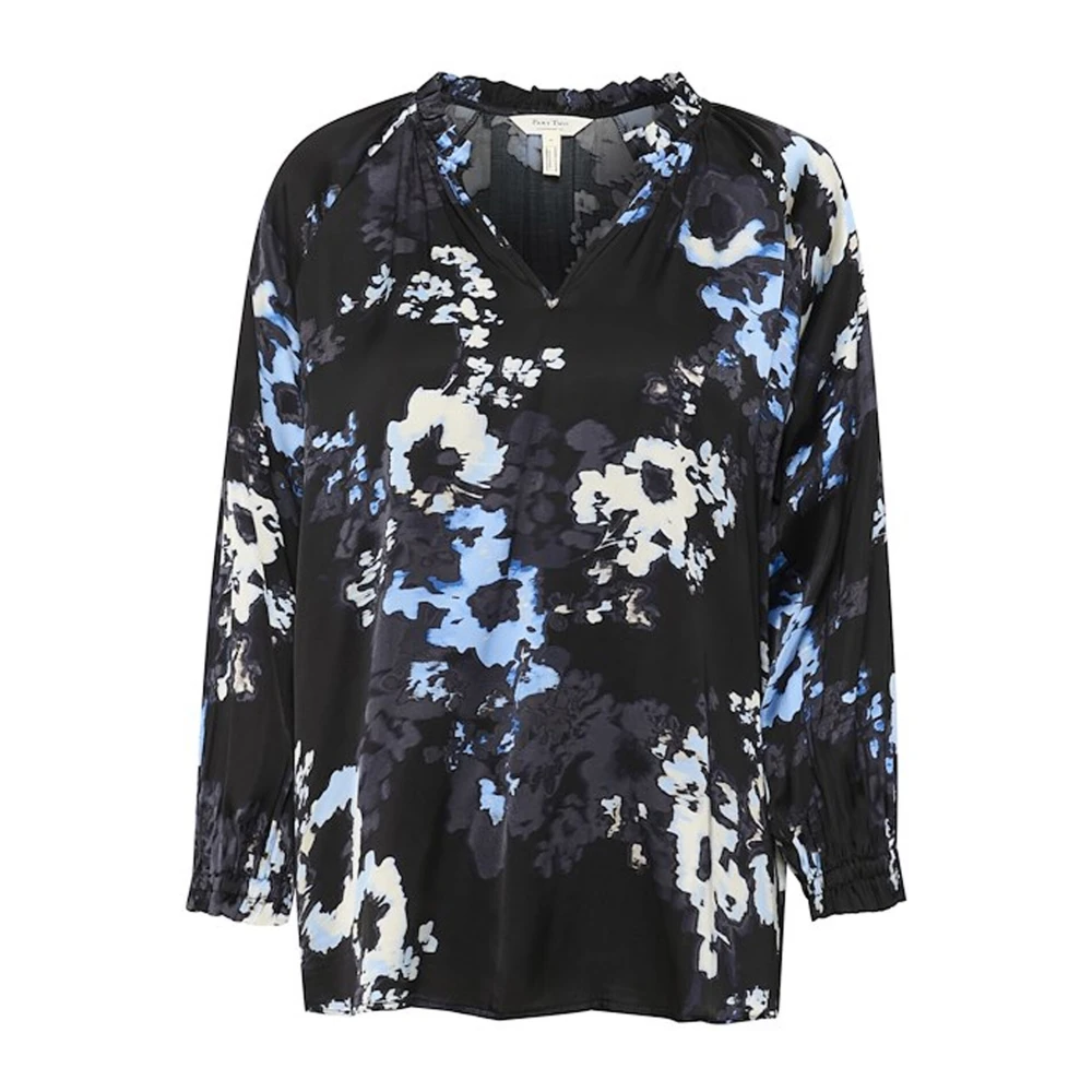 Part Two Donkerblauwe Blurred Flower Blouse Black Dames