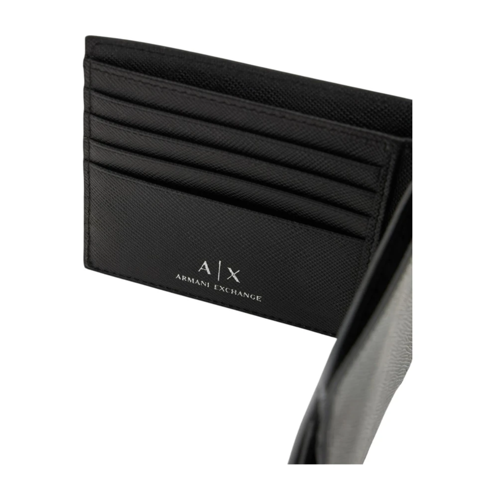 Armani Exchange Zwarte leren portemonnee met binnenzakken Black Heren