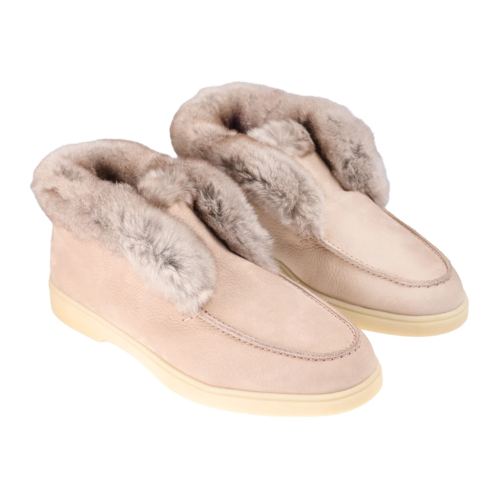 Santoni Leren Loafers Beige Dames