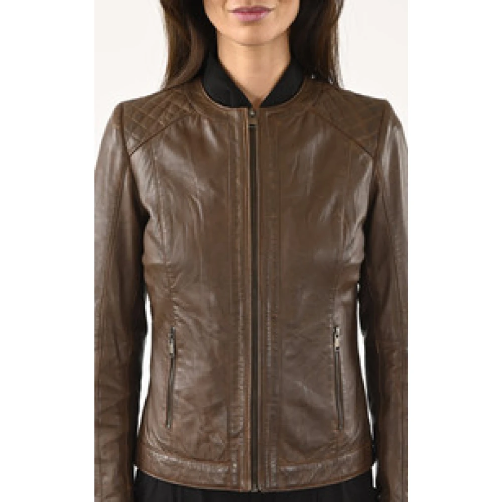 La Canadienne Bruin Leren Spencer Jas Brown Dames