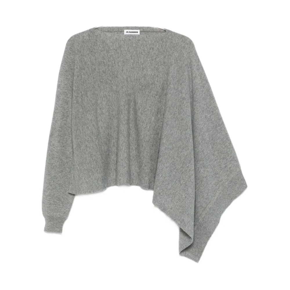 Jil Sander Women's Gray Round-Neck Knitwear, S, Crewneck Jumper With Drape