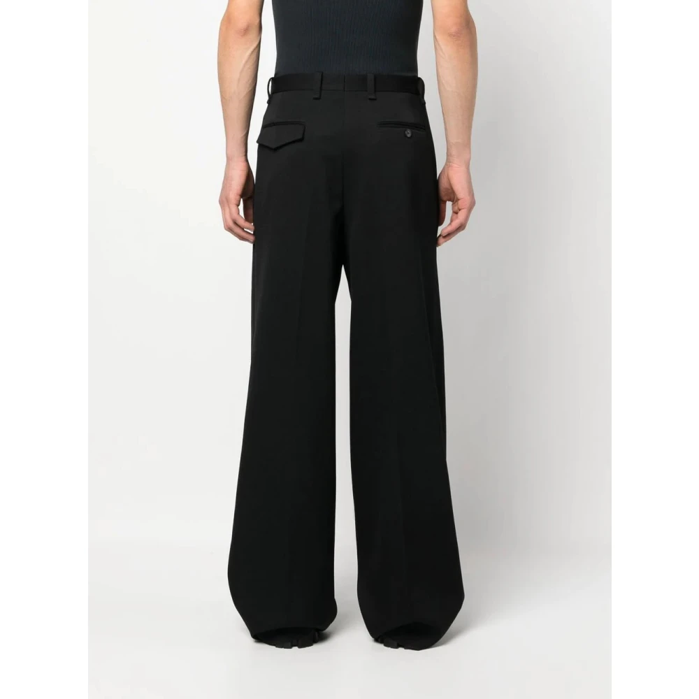 Lanvin Zwarte Wijde Pijp Broek van Wol Black Heren
