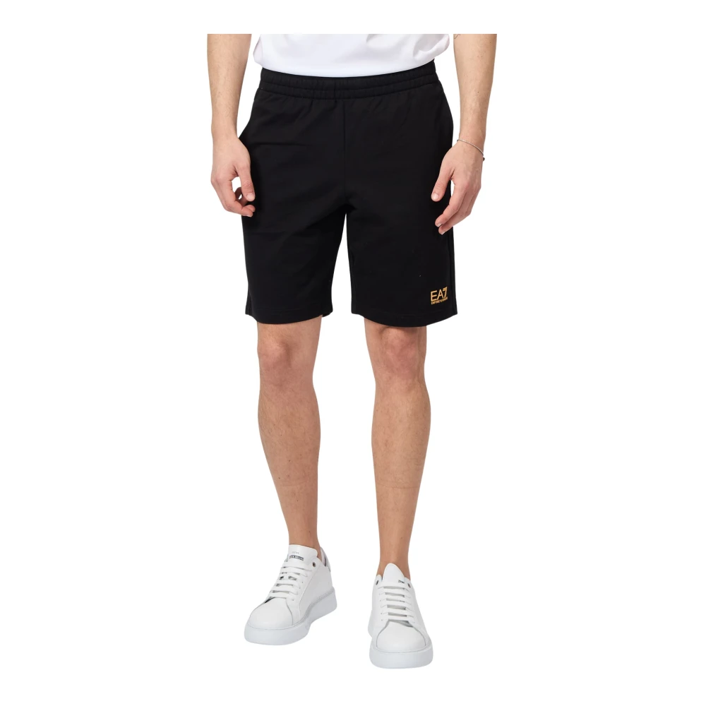 Emporio Armani Hombre Negro Shorts Bermuda De Algodón Con Logo Talla 14