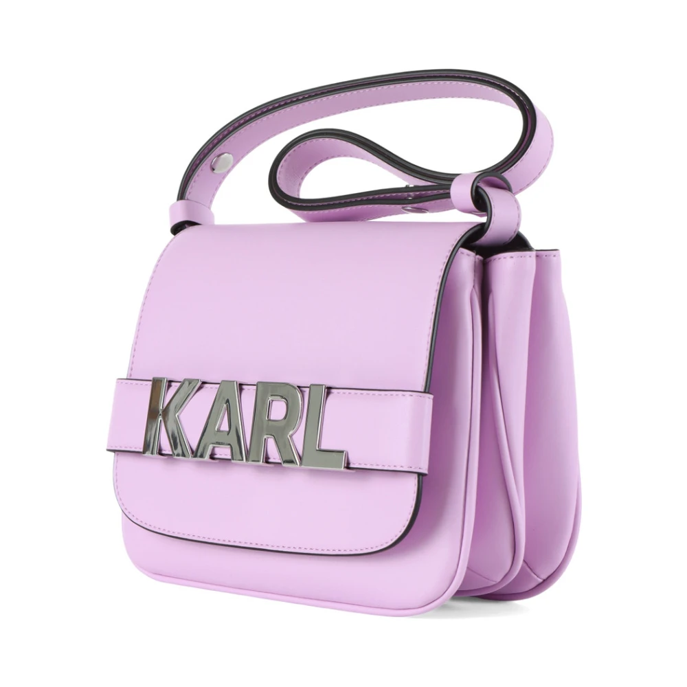 Karl Lagerfeld Leren Schoudertas met Letters Klep Purple Dames