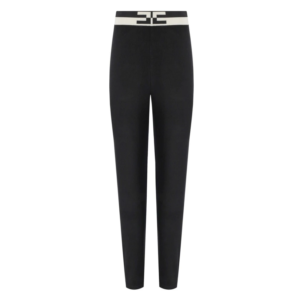 Elisabetta Franchi Zwarte Gebreide Jogger Broek met Logo Black Dames