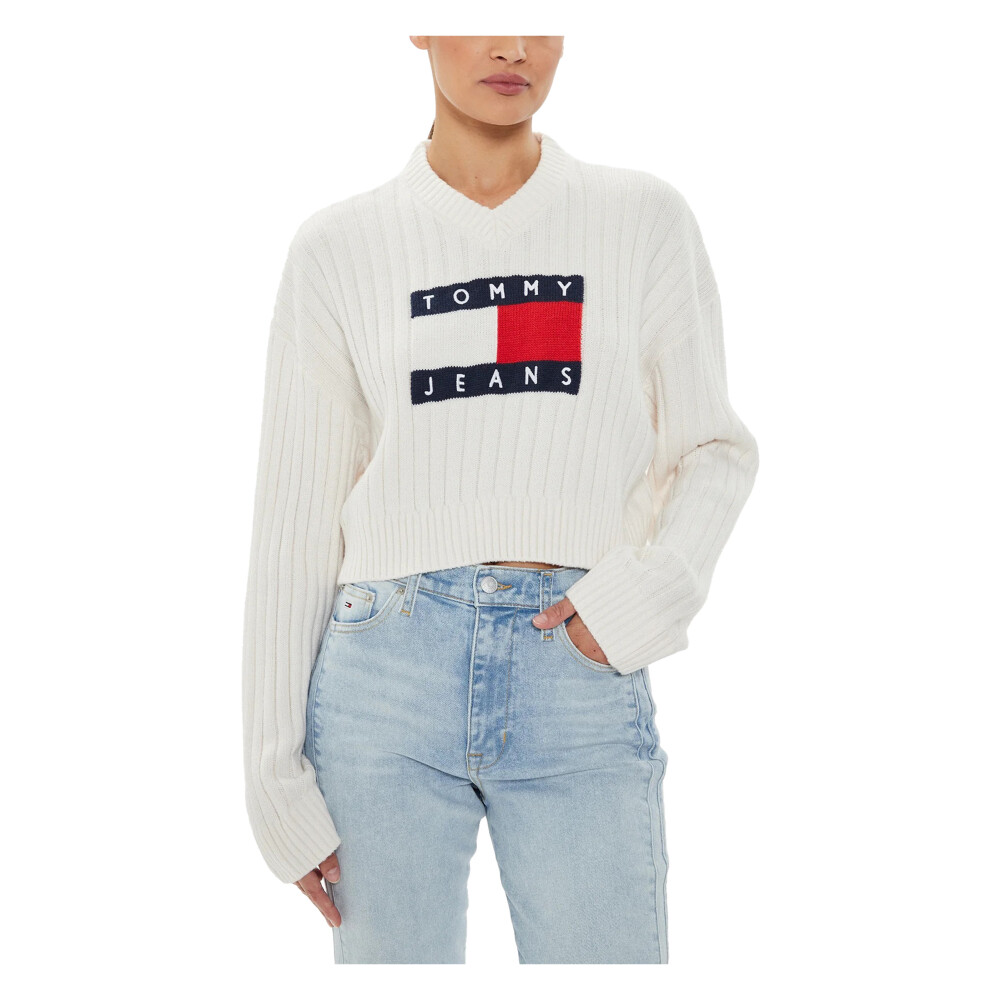 Pull Blanc Col en V avec Imprime Tommy Hilfiger Pulls Miinto