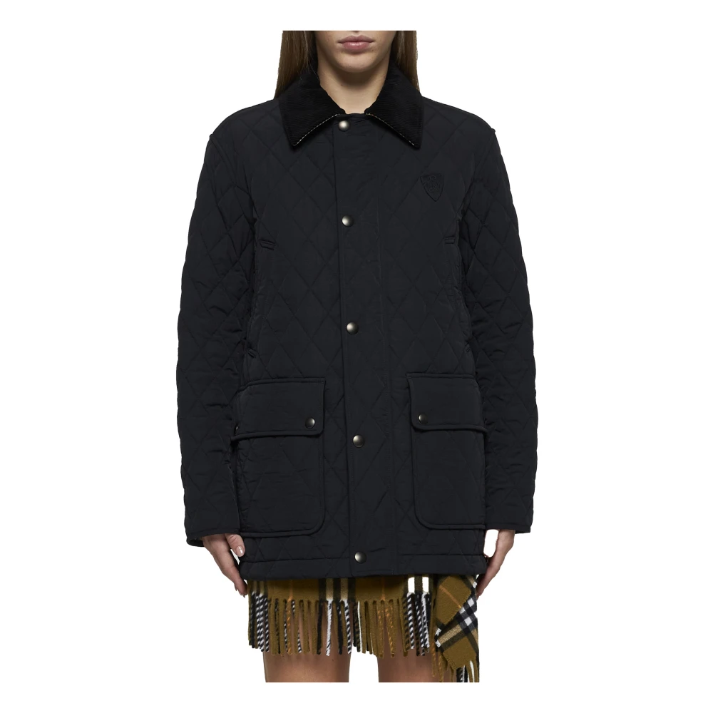 Burberry Diamantgestikte jas met corduroy kraag Black Dames