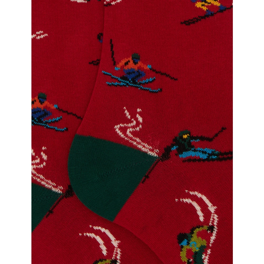 Gallo Rode Katoenen Ski Motief Lange Sokken Multicolor Dames