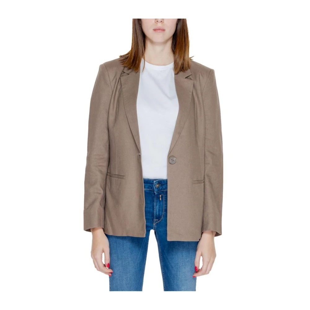 Only Bruin Linnen Pak Blazer Damesjasje Brown Dames