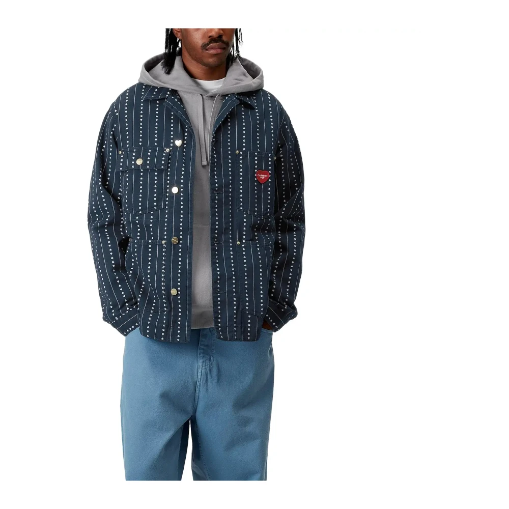 Carhartt Wip Men's Blue Light Jackets, L, Modern Chore Coat Pinstripe Ink