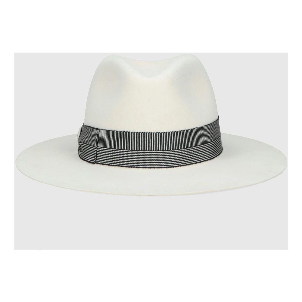 Borsalino Gestreepte Hoedband Vilt Hoed White Dames