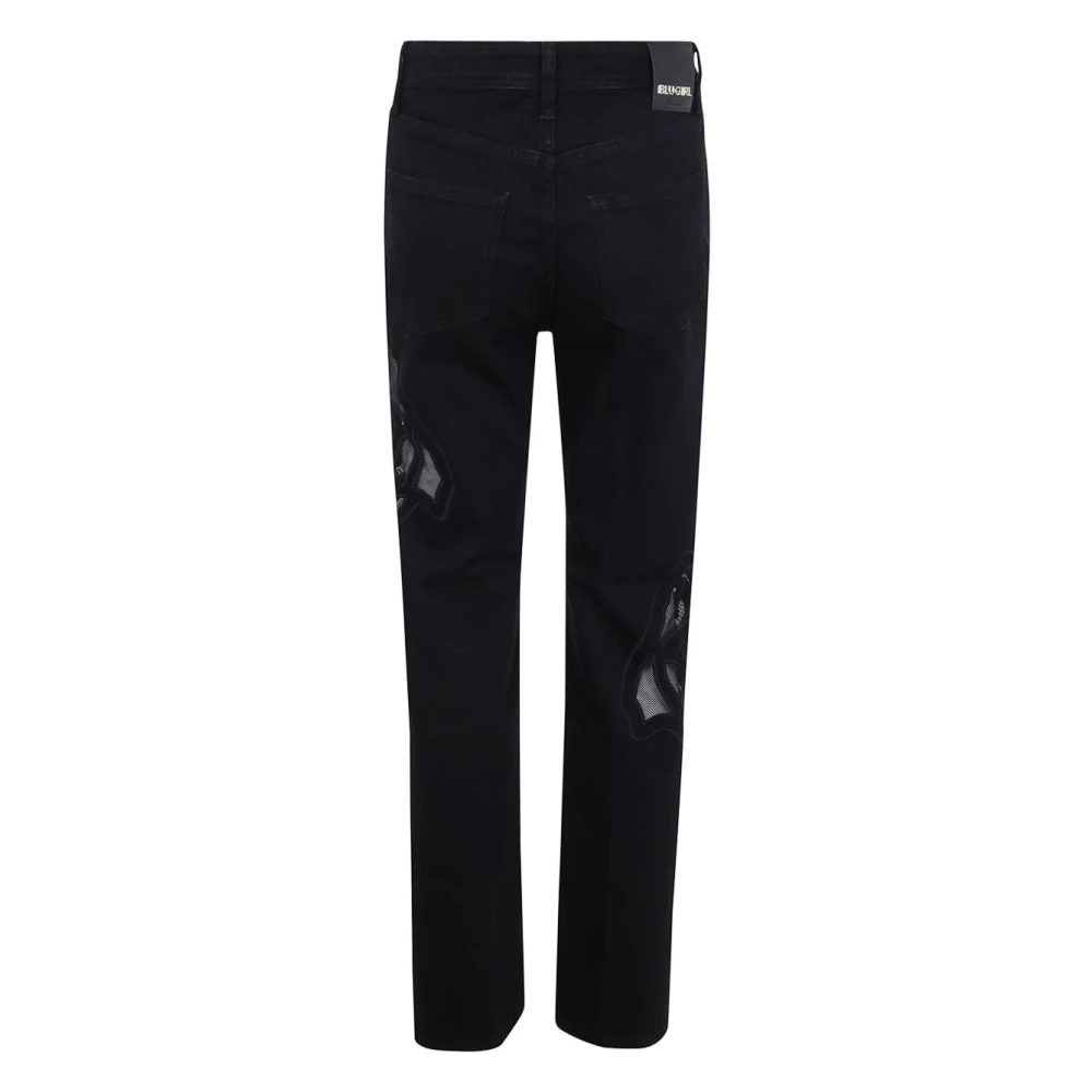 Blugirl Zwarte Bloemen Geborduurde Straight Leg Jeans Black Dames