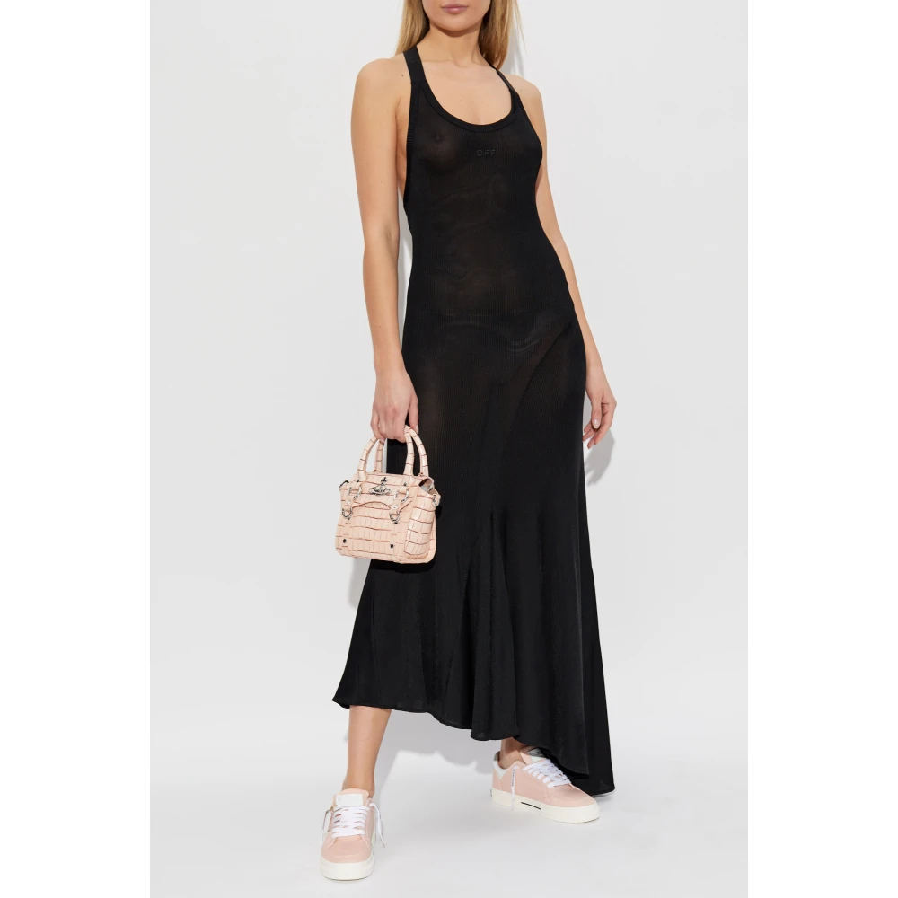 Off White Geribbelde off-shoulder jurk Black Dames