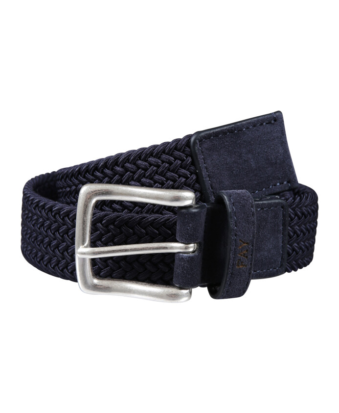 blauwe-geweven-stoffen-riem-met-logo