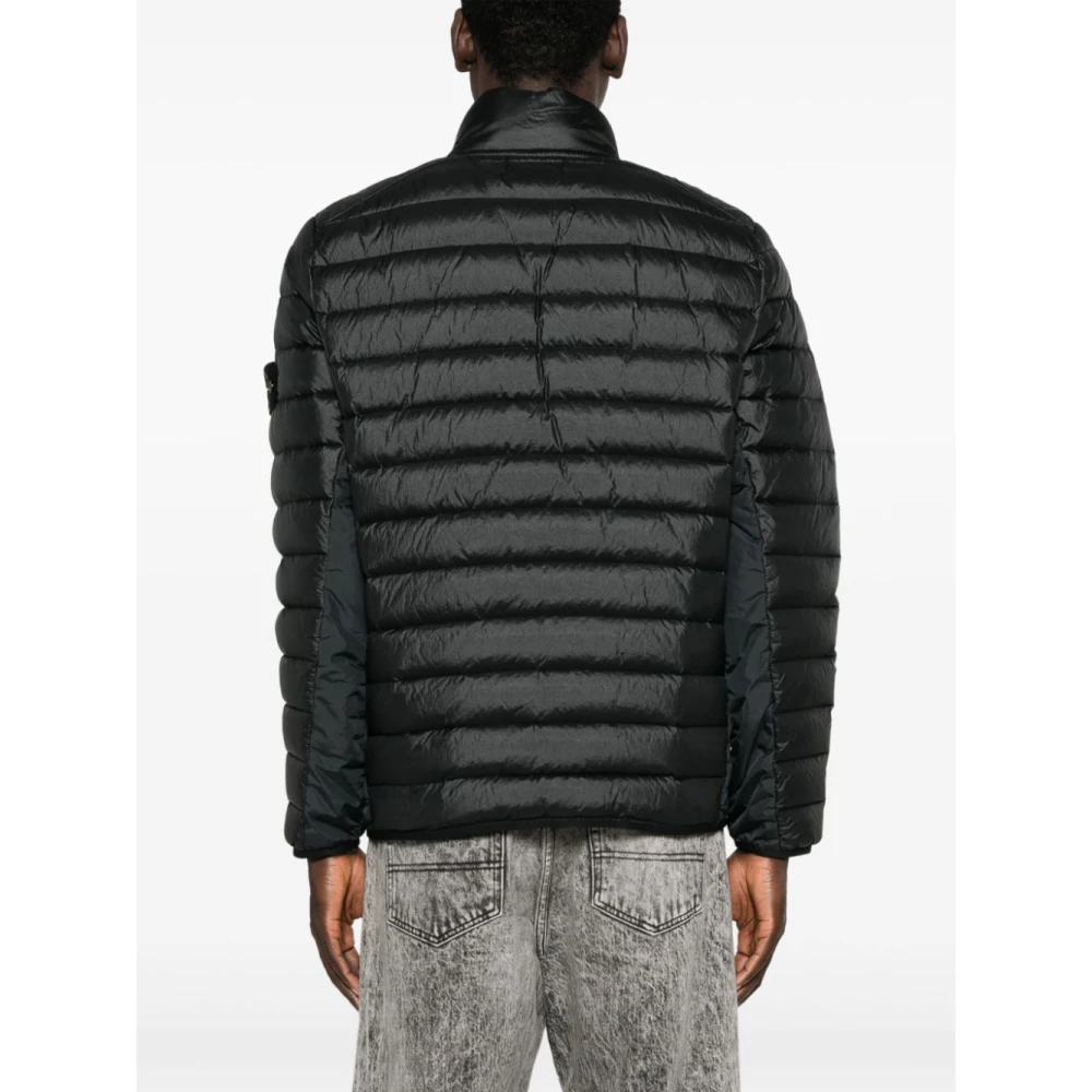 Stone Island Zwarte Nylon Gewatteerde Jas Black Heren