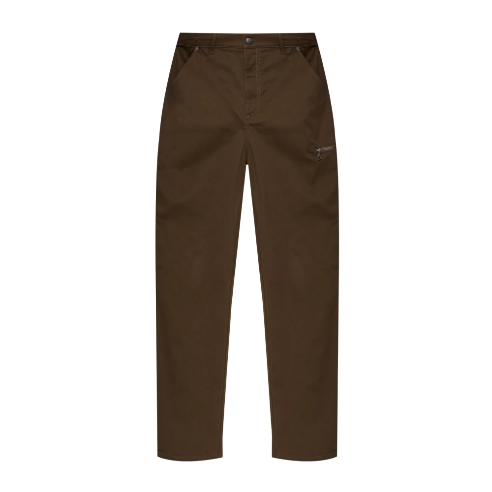 Moncler , Straight Trousers, Male, Brown, L, Logo Patch Trousers