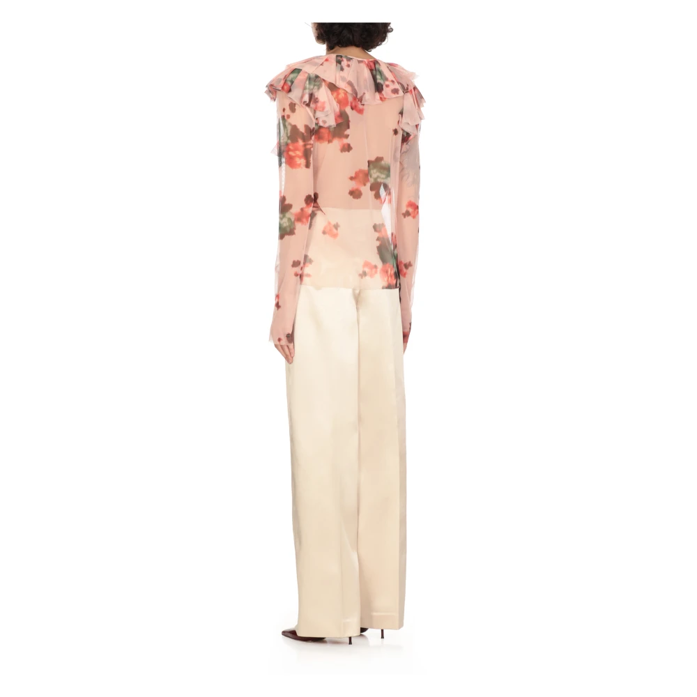 Philosophy di Lorenzo Serafini Roze Bloemen V-Hals Shirt Pink Dames