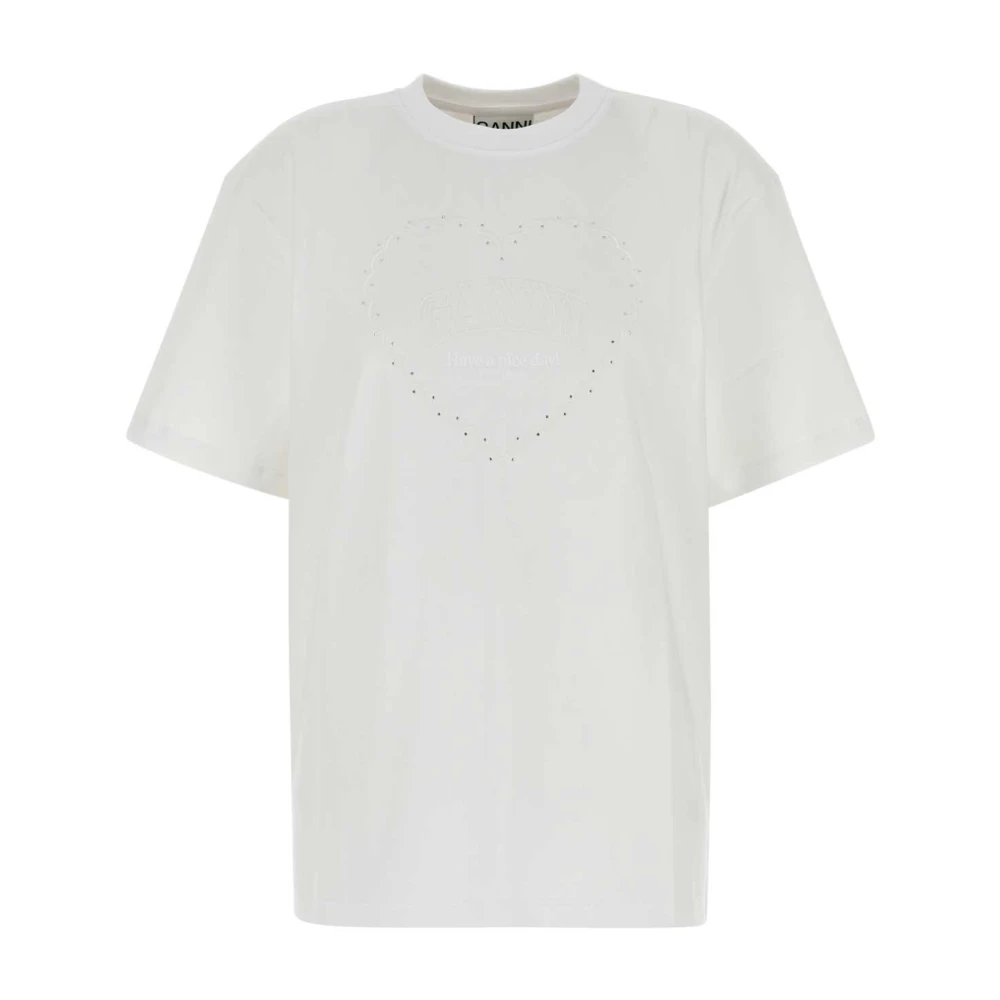 Ganni Klassisk Vit Bomull T-shirt White, Dam