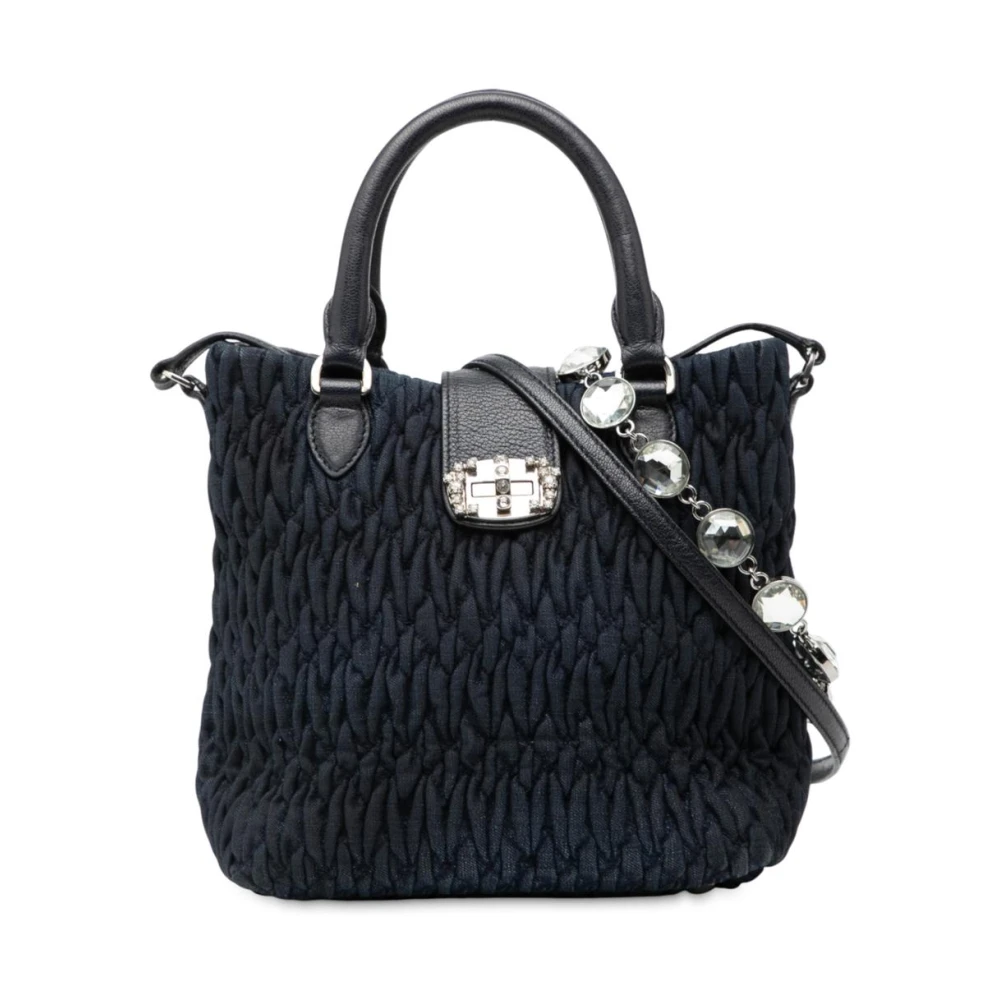 Miu Miu Pre-Owned Women's Blue Pre-Owned Ruched Tote Bag