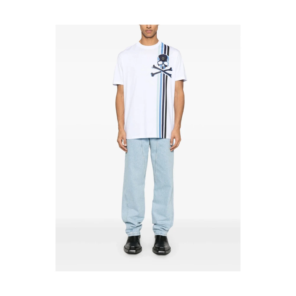 Philipp Plein Wit Streep Crew Neck T-shirt White Heren