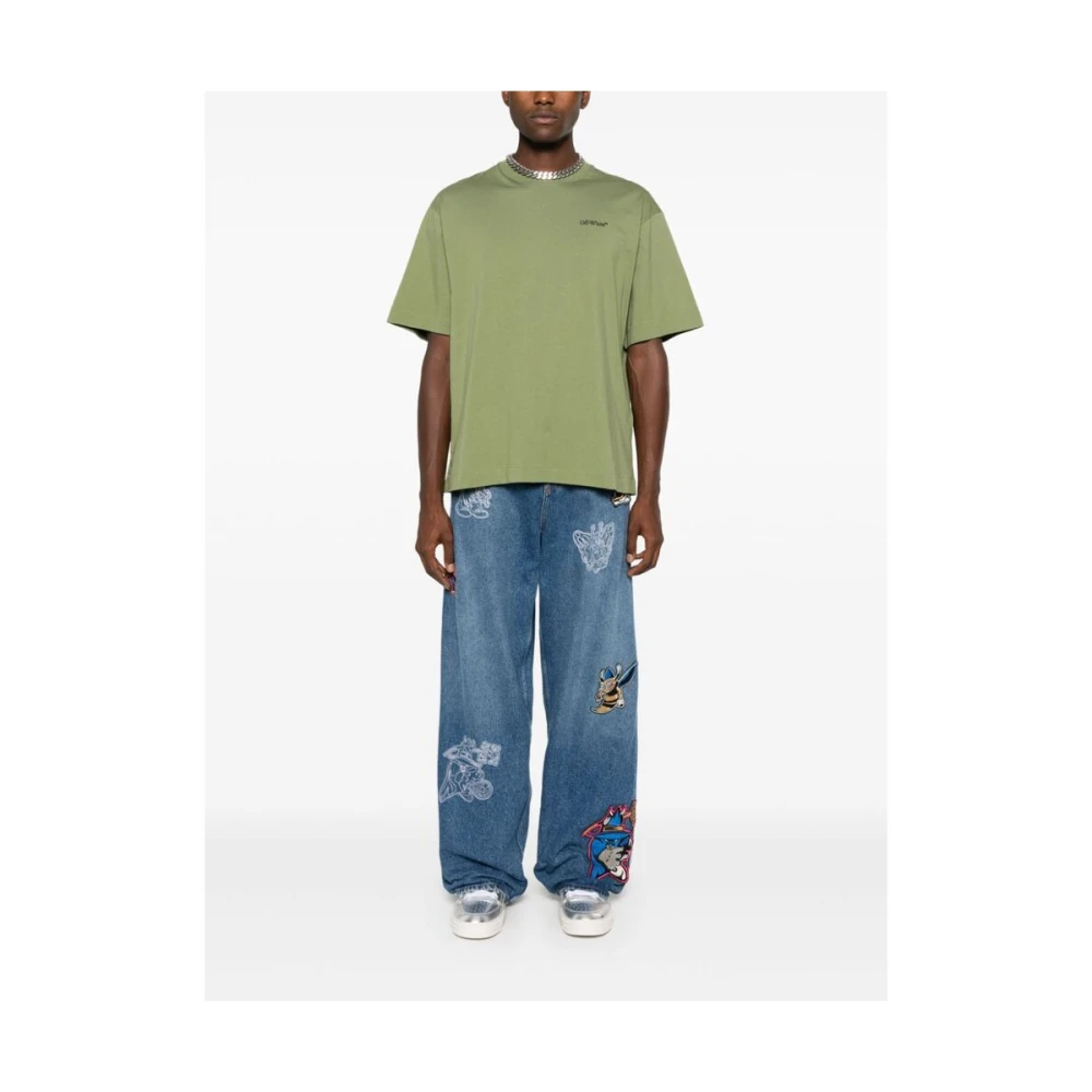 Off White Indigo Blauwe Denim Geborduurde Jeans Blue Heren