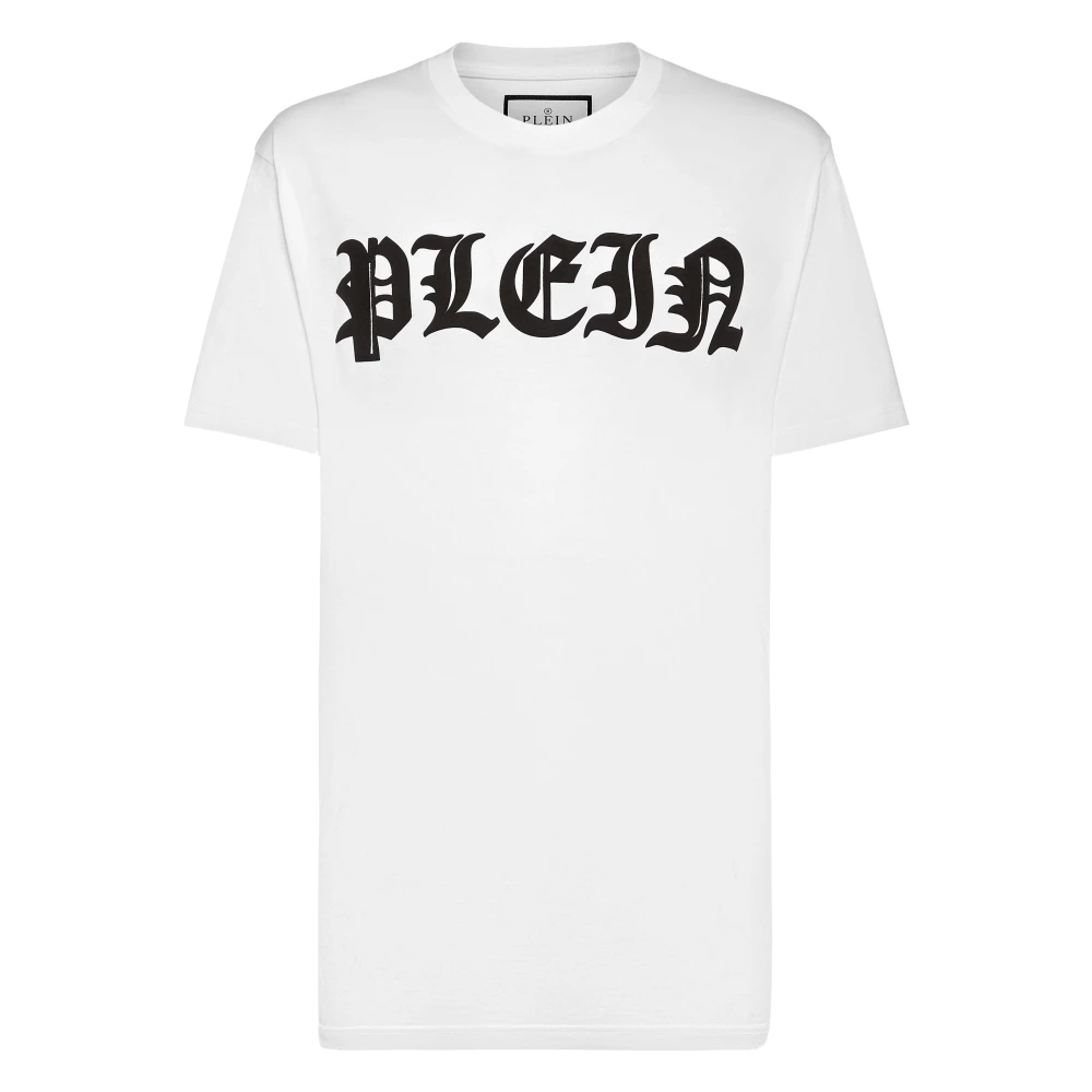 Philipp Plein Herr Vit Toppar Xl, Bomull, T-Shirt Round Neck Ss Gothic Plein
