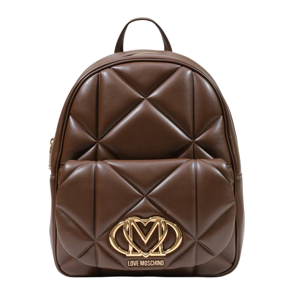 Love Moschino Quilted Logo-Plaque Backpack - Female - Backpacks - Brown - One Size - Bags