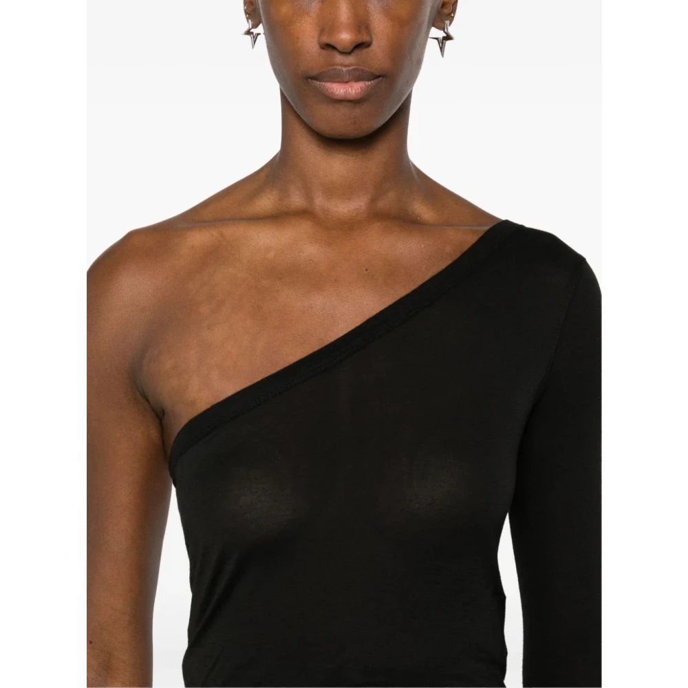 Rick Owens One Shoulder Logoed Katoenen Top Black Dames