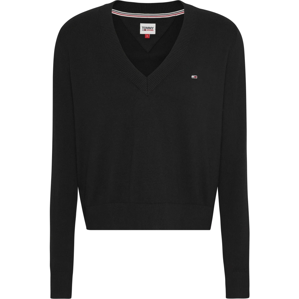 Tommy Jeans Essential V-Neck Sweater Zwart Black Dames