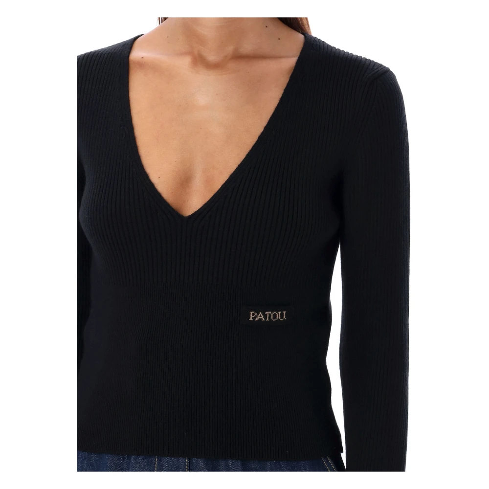 Patou Zwart V-hals Gebreid Aw24 Black Dames